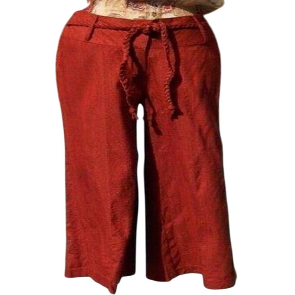 Cache Rust 100% Raw Silk Removable Self Belt Crop Pant New NWT Linen Feel $108